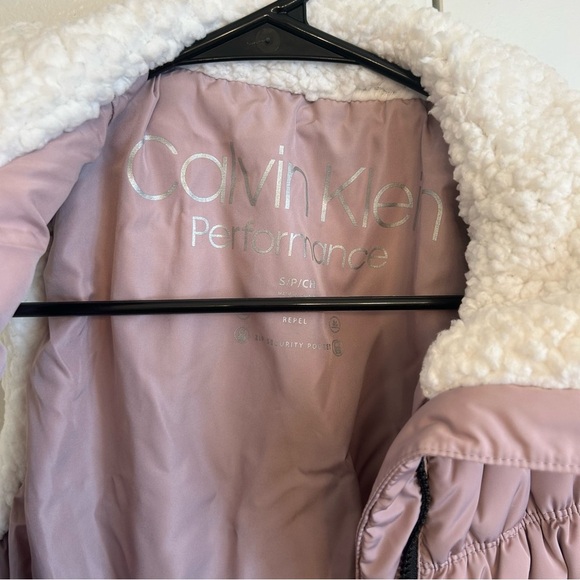 Calvin Klein Performance Pink Sherpa Faux Shearling Trim Quilted Vest Size Small - Picture 4 of 10